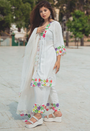 Shop White Floral Printed Georgette Naira Cut Casual Kurti From Ethnic Plus