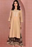 Solid Coloured Kurta with Printed Pants