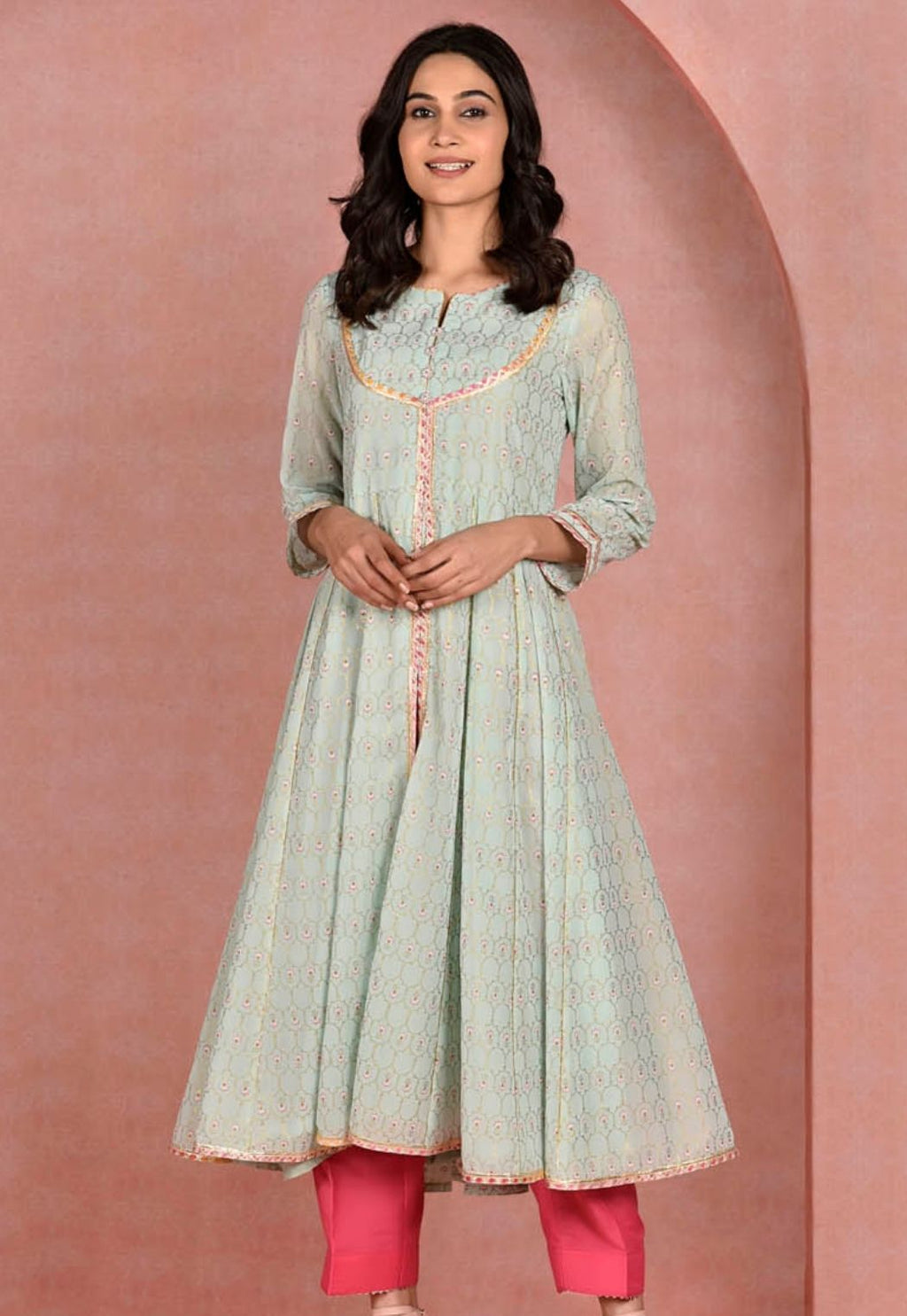 Anarkali with Front Slit with Straight Pants