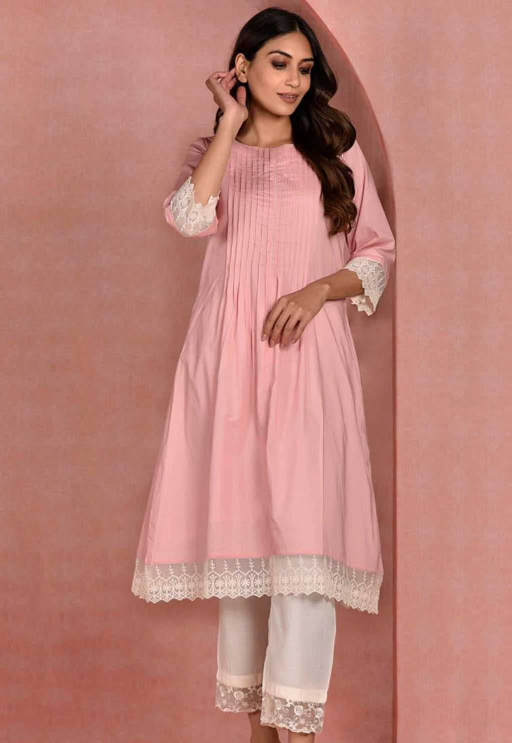Baby Pink Linen Tunic with Cut-Fray Handwork | Printed dresses fashion,  Simple kurti designs, Indian fashion dresses