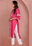 Pink Lace Kurta with Solid White Coloured Pants