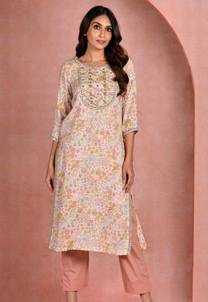 Printed Kurta with Contrast Solid Coloured Pants